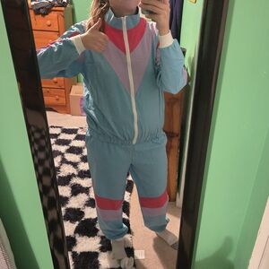 Retro 80s Tracksuit Costume - Blue and Pink